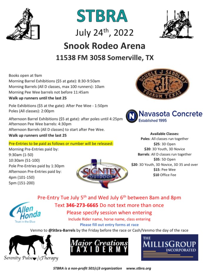 STBRA JACKPOT Barrels and Poles Snook Rodeo Arena